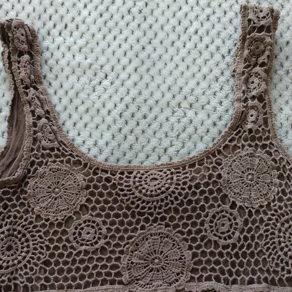 Vintage Temperance Women's Lace Crochet Lined Taupe Tank Top Size S - Picture 4 of 11